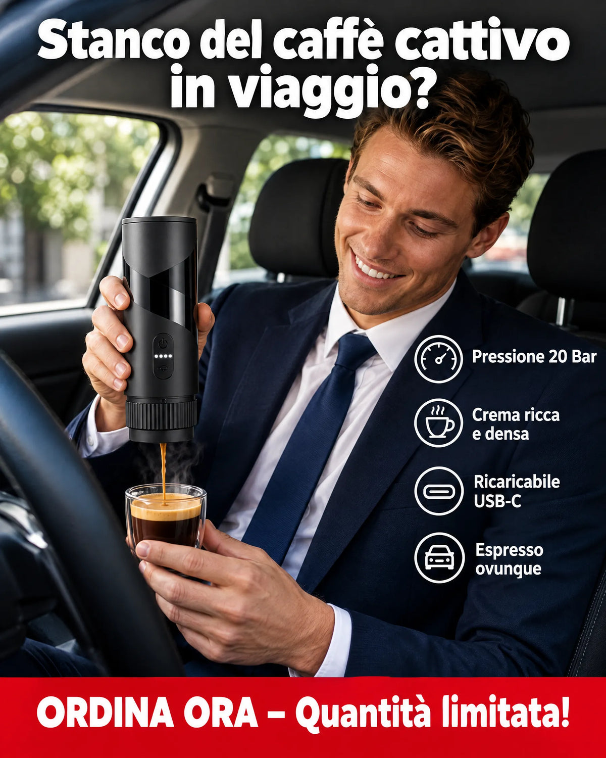 Macchina da Caffè Espresso Portatile Ricaricabile – Compatibile con Capsule e Caffè Macinato